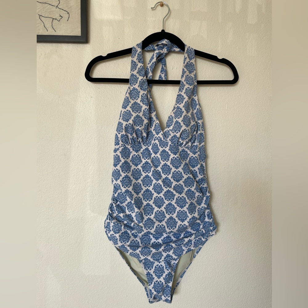 Garnet Hill Blue and White Demask One Piece Swimsuit